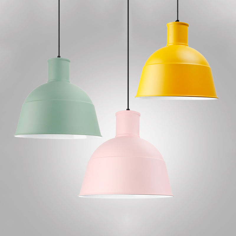 Aluminum Kindergarten Pendant Light - Macaron Loft Hanging Lamp - One-Light Dining Room Bowl