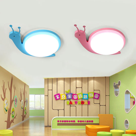 Snail Shaped Baby Bedroom Flush Ceiling Light - Metal & Acrylic Cartoon Design