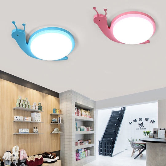 Snail Shaped Baby Bedroom Flush Ceiling Light - Metal & Acrylic Cartoon Design