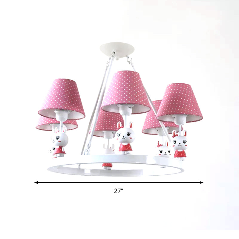 Childrens Pink Bunny Chandelier: Metal 3-Headed Hanging Light With Dot Shade For Girls Bedroom