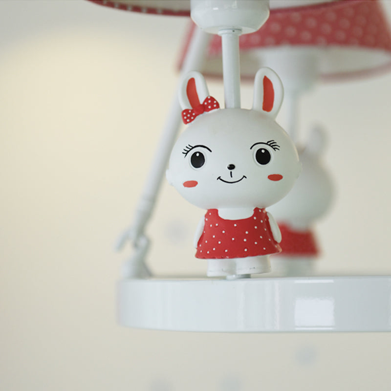 Childrens Pink Bunny Chandelier: Metal 3-Headed Hanging Light With Dot Shade For Girls Bedroom