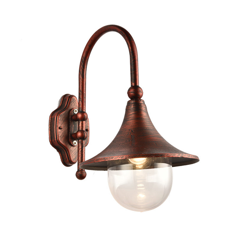 Industrial Flared Shade Metal Wall Lamp With Clear Glass Black/Rust Finish