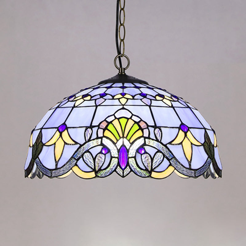 Victorian Stained Glass Dome Pendant Lighting Fixture - Single Light Ceiling Lamp