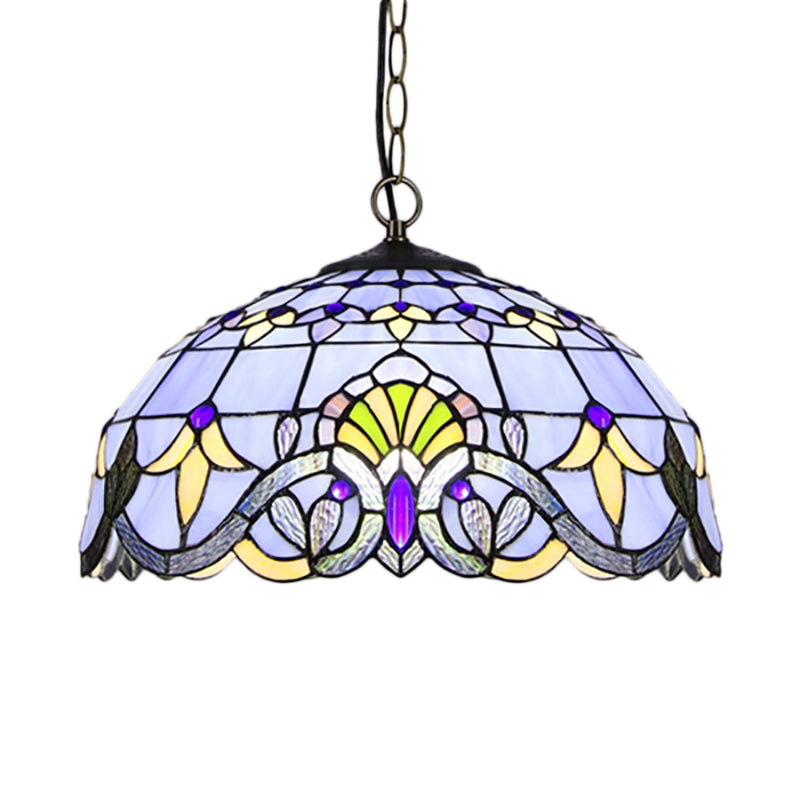 Victorian Stained Glass Dome Pendant Lighting Fixture - Single Light Ceiling Lamp