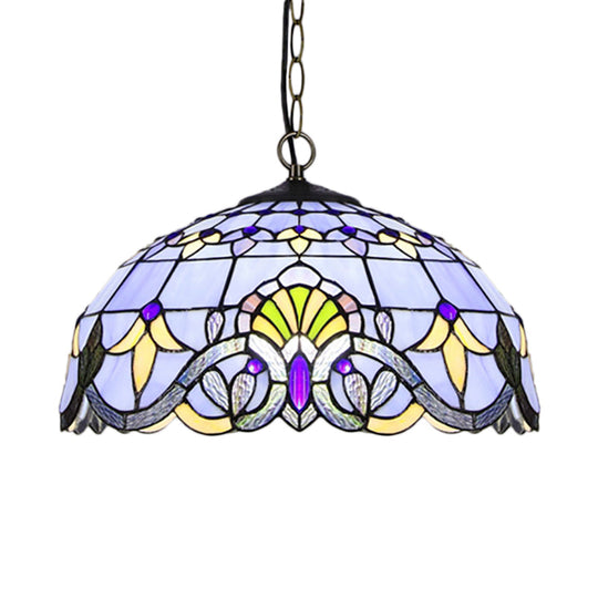 Victorian Stained Glass Dome Pendant Lighting Fixture - Single Light Ceiling Lamp