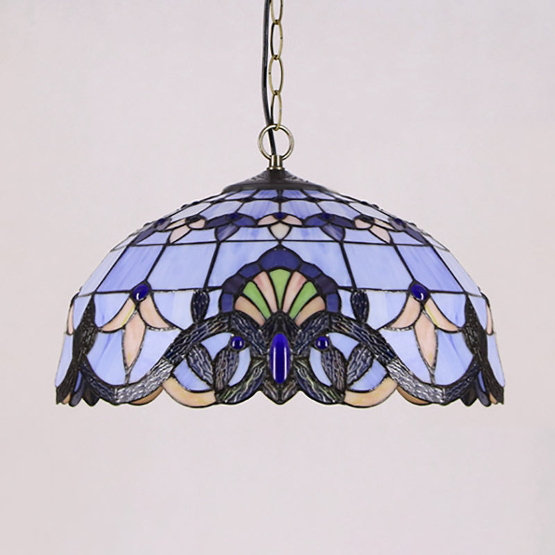 Victorian Stained Glass Dome Shade Pendant Ceiling Light - Single Light Fixture