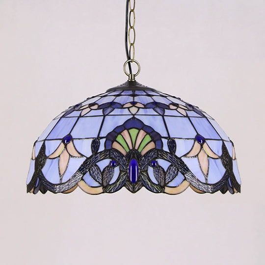 Victorian Stained Glass Dome Pendant Lighting Fixture - Single Light Ceiling Lamp