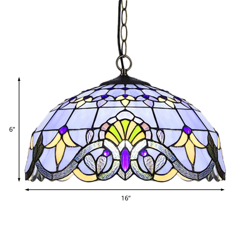 Victorian Stained Glass Dome Pendant Lighting Fixture - Single Light Ceiling Lamp