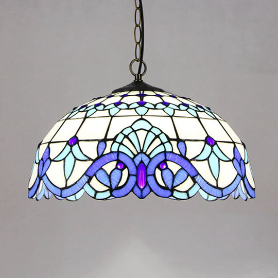 Victorian Stained Glass Dome Pendant Lighting Fixture - Single Light Ceiling Lamp White