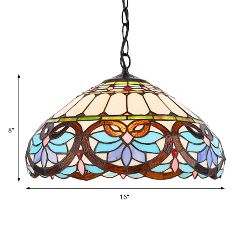 Victorian Stained Glass Dome Pendant Light for Dining Room Ceiling