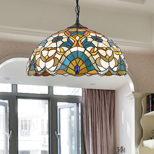 Peacock Dome Tiffany Pendant Light - Single Stained Glass Suspension Orange