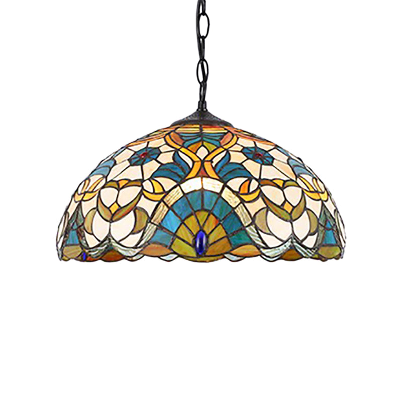 Peacock Dome Tiffany Pendant Light - Single Stained Glass Suspension