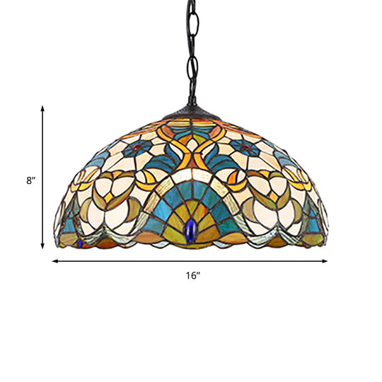 Peacock Dome Tiffany Pendant Light - Single Stained Glass Suspension