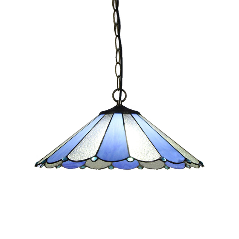 Baroque Blue Conical Suspension Lamp - Hand Cut Glass Ceiling Light for Bedroom