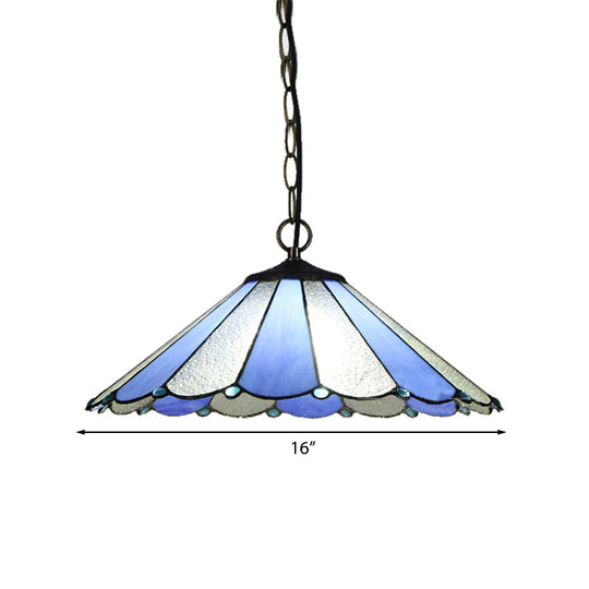 Baroque Blue Conical Suspension Lamp - Hand Cut Glass Ceiling Light for Bedroom