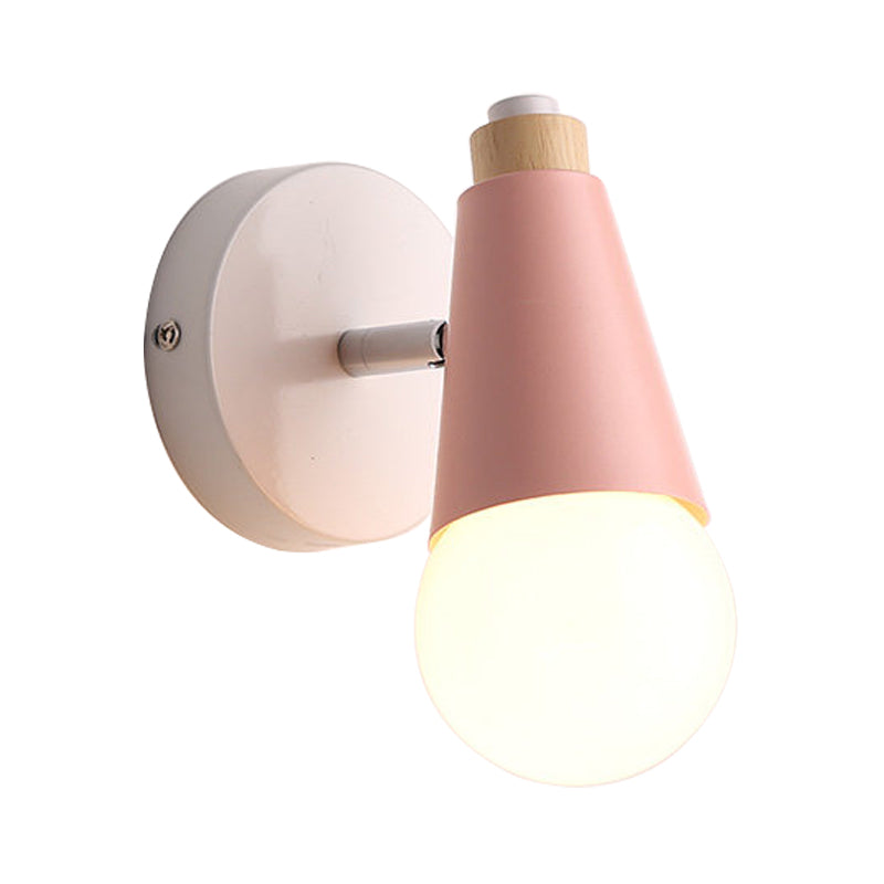 Modern Rotatable Macaron Sweet Cone Wall Sconce For Kid Bedroom - 1 Head Metal Light