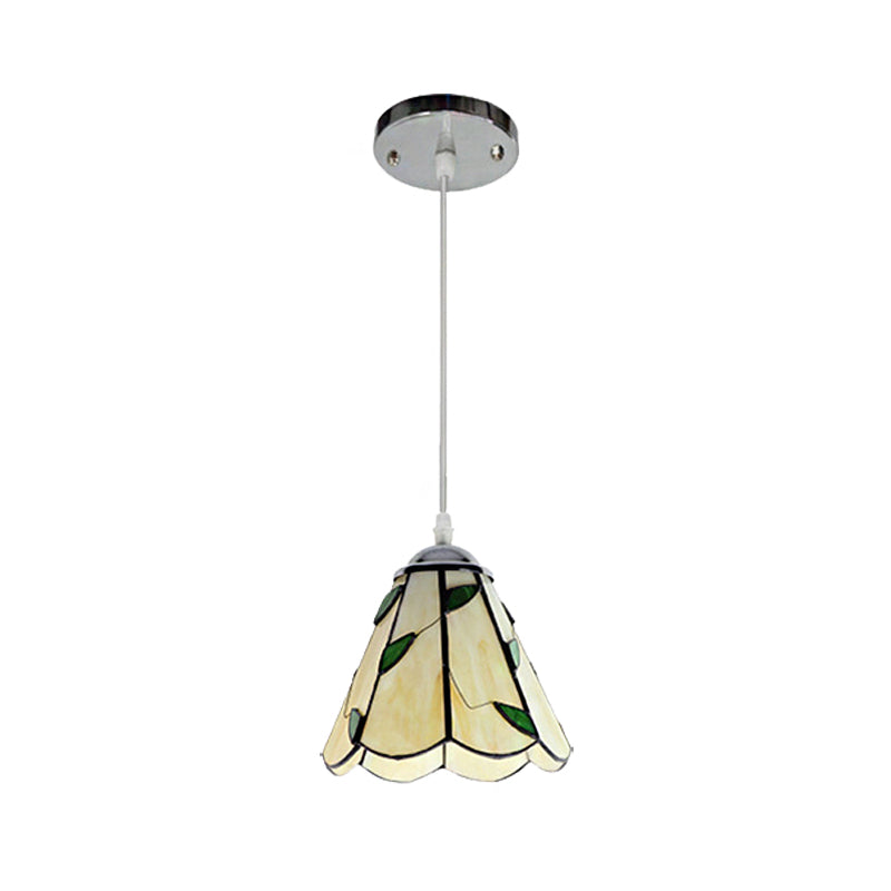 Tiffany-Style Stained Glass Pendant Lamp with Leaf Pattern - Silver/Black