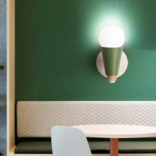 Nordic Style Bedside Wall Light With Rotatable Metal Cone Green