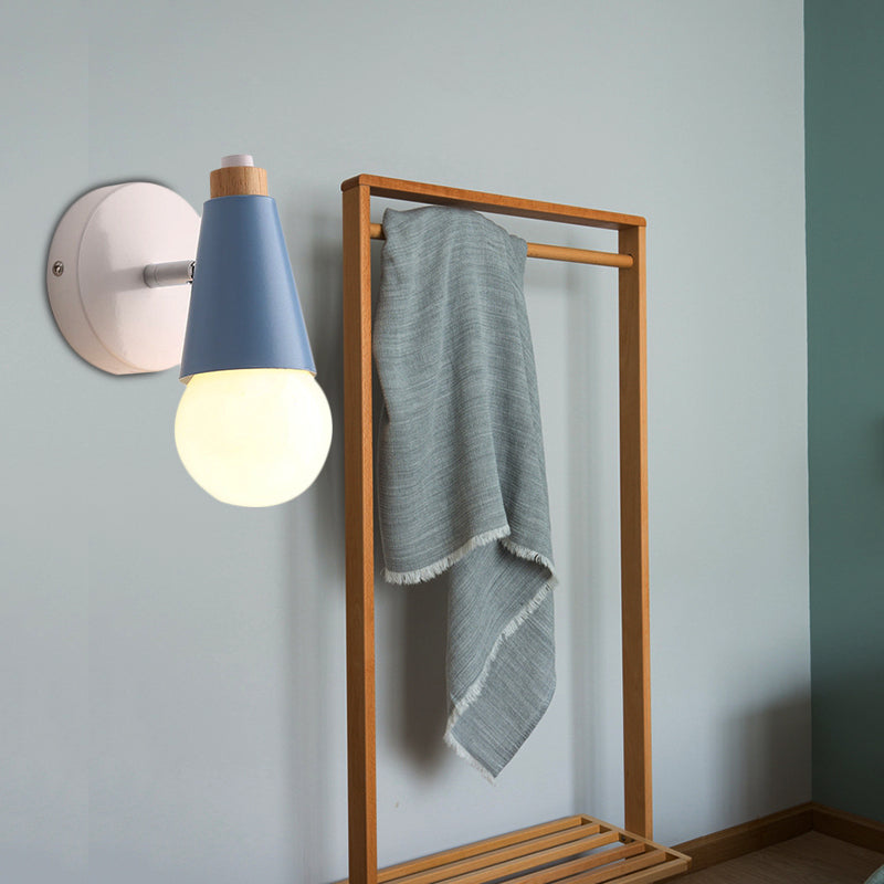 Nordic Style Bedside Wall Light With Rotatable Metal Cone Blue