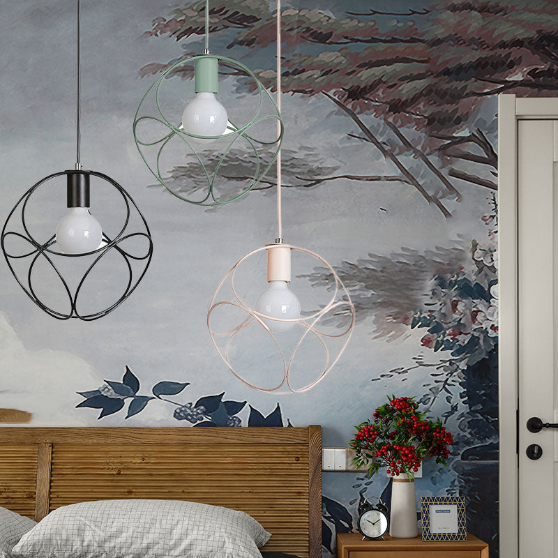 Macaron Globe Wire Frame Pendant Light For Kids Bedroom