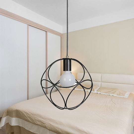 Macaron Globe Wire Frame Suspension Light - 1-Light Metal Pendant for Child's Bedroom