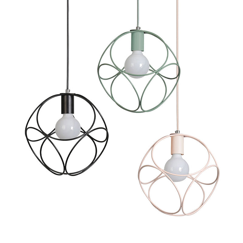 Macaron Globe Wire Frame Suspension Light - 1-Light Metal Pendant for Child's Bedroom