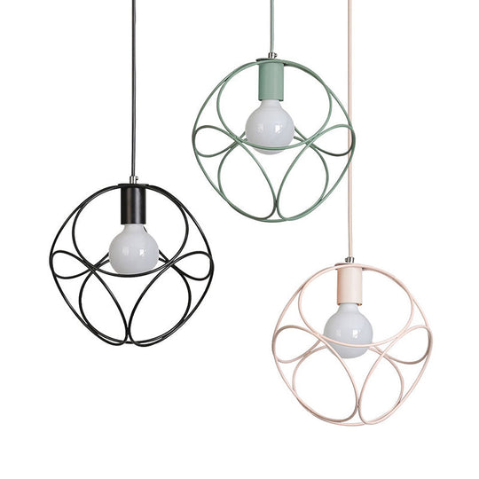 Macaron Globe Wire Frame Suspension Light - 1-Light Metal Pendant for Child's Bedroom