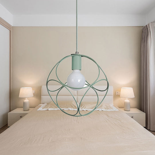 Macaron Globe Wire Frame Suspension Light - 1-Light Metal Pendant for Child's Bedroom