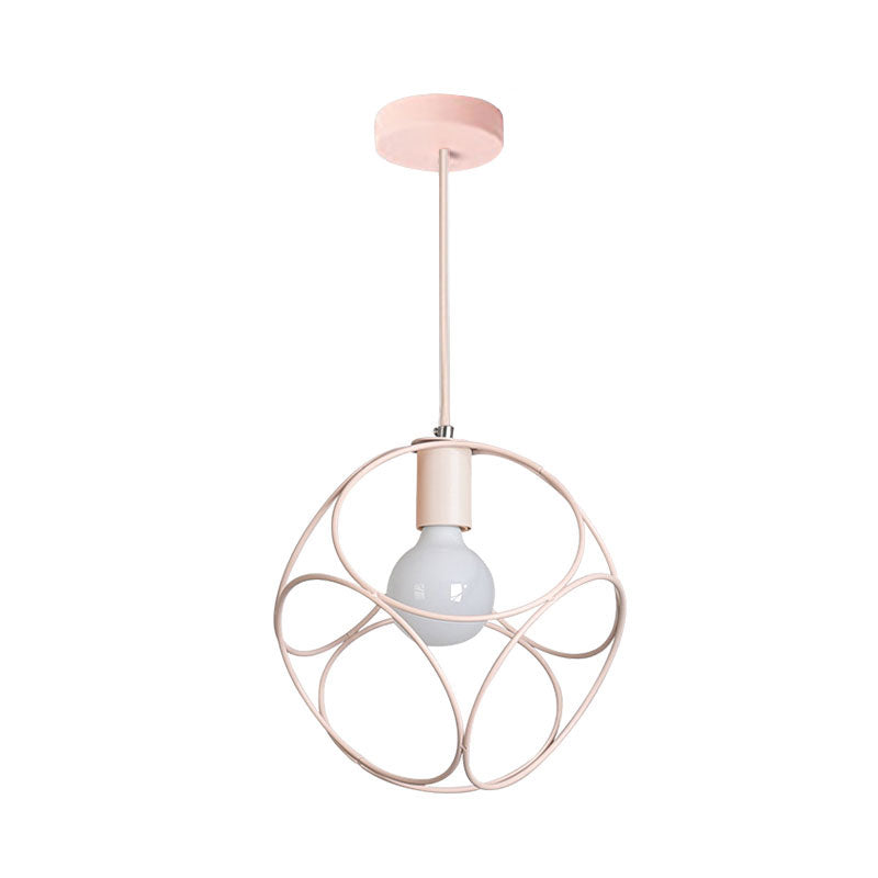 Macaron Globe Wire Frame Suspension Light - 1-Light Metal Pendant for Child's Bedroom