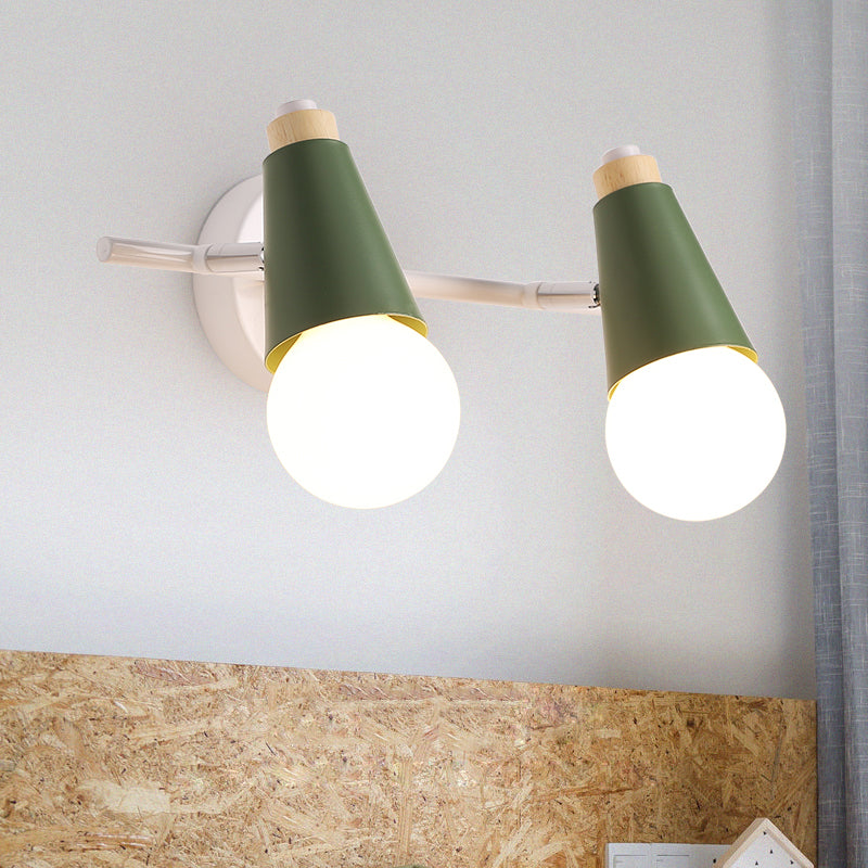 Conical Sconce Light Metal Wall For Childs Bedroom Green