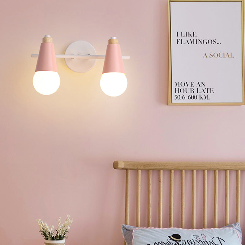 Nordic Stylish Metal Sweet Cone Sconce Light For Dining Room And Stair (2 Heads) Pink