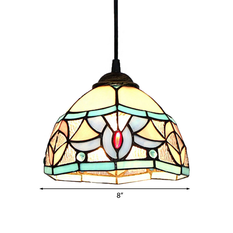 Mini Pendant Stained Glass Lamp: Tiffany Style Hanging Light for Bedroom in Antique Bronze