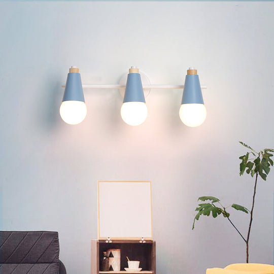 Nordic Stylish Metal Wall Light With 3-Bulb Sweet Cone Design For Study Room And Hallway Blue