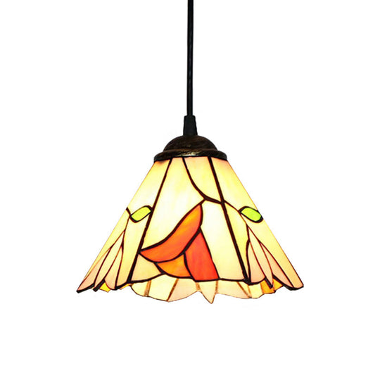 Tiffany Stained Glass Bedroom Pendant Lighting Fixture with Beige Shade