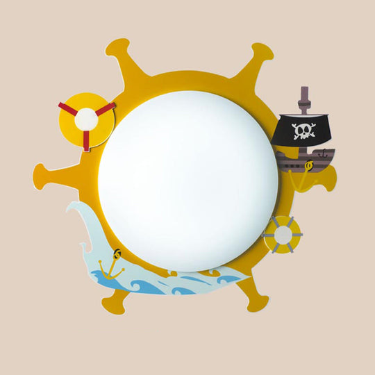 Acrylic Nautical Ship Flush Ceiling Light for Child's Bedroom in Yellow