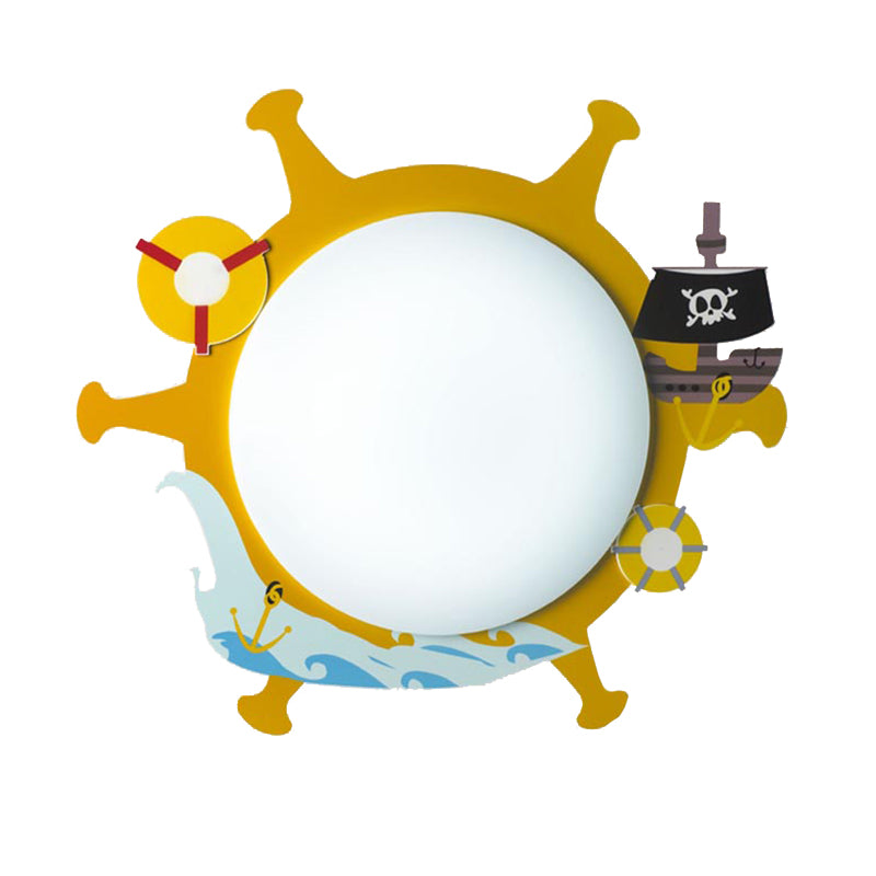 Acrylic Nautical Ship Flush Ceiling Light for Child's Bedroom in Yellow