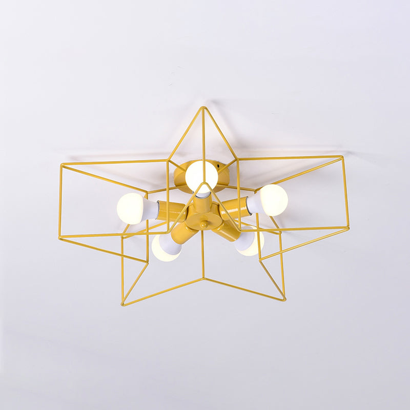 5-Light Industrial Ceiling Lamp for Kid's Bedroom with Star Cage Design