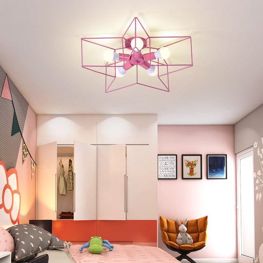 5-Light Industrial Ceiling Lamp for Kid's Bedroom with Star Cage Design