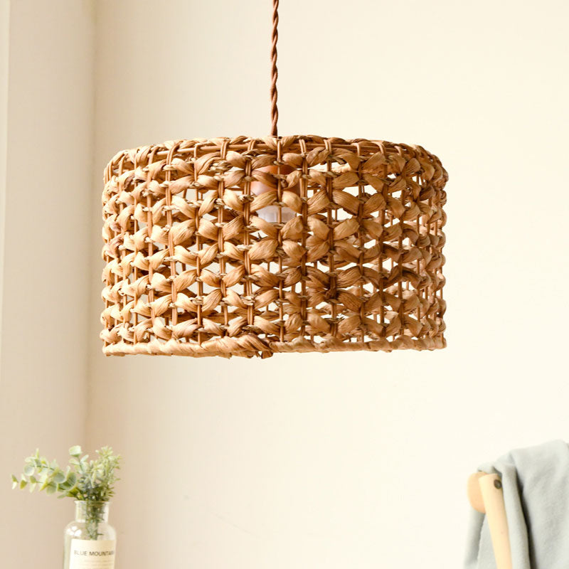 Drum Cottage Hotel Suspension Light Rattan Pendant In Beige - 1 Asian Stylish Design