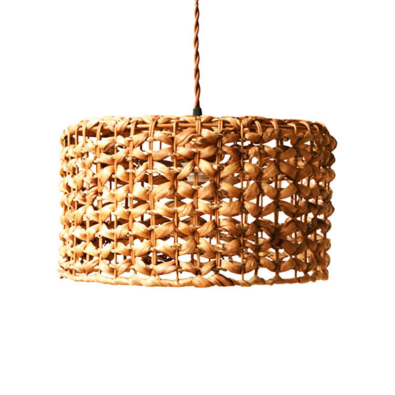 Drum Cottage Hotel Suspension Light Rattan Pendant In Beige - 1 Asian Stylish Design