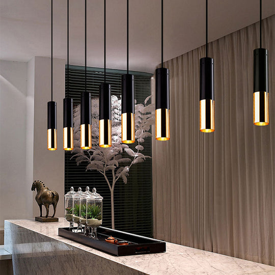 Modern Black and Gold Cylinder Pendant Lighting for Bar Cafe