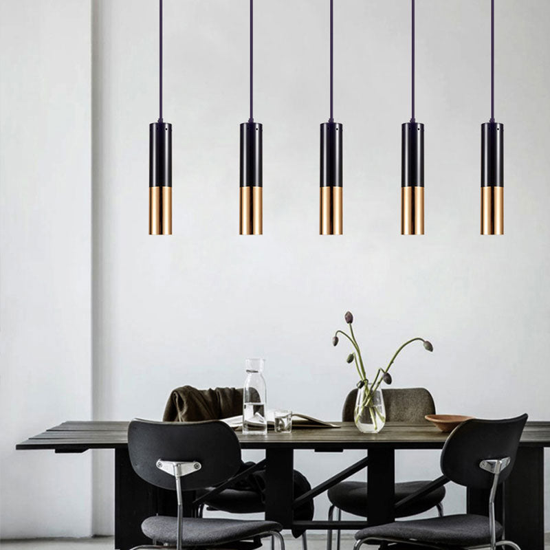 Modern Black And Gold Single Light Cylinder Pendant Lamp For Bar Cafe