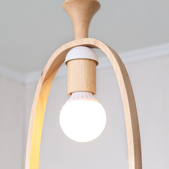 Wooden Pendant Light With Open Bulb Style And White Pigeon Design - 1 Head Hanging Lamp For