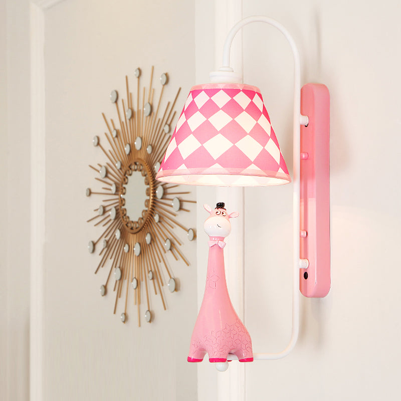 Giraffe Wall Sconce With Animal-Print Fabric Shade Perfect For Study Room Lighting Pink