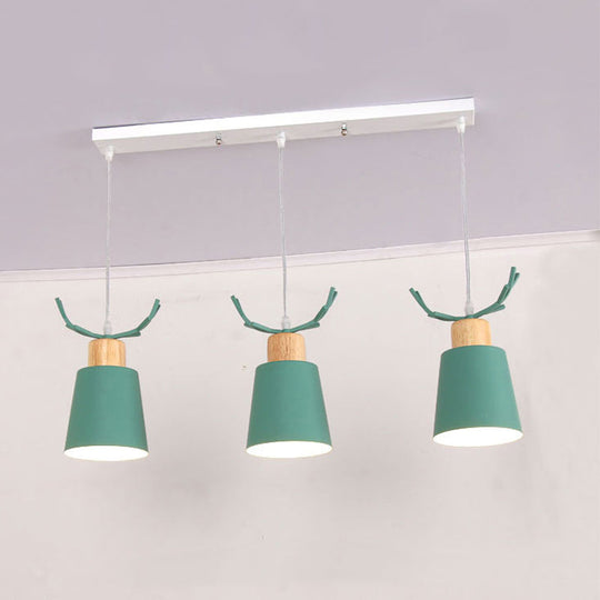 Antler Metal Foyer Pendant Light: Bucket Shape 3 Heads Macaron Style