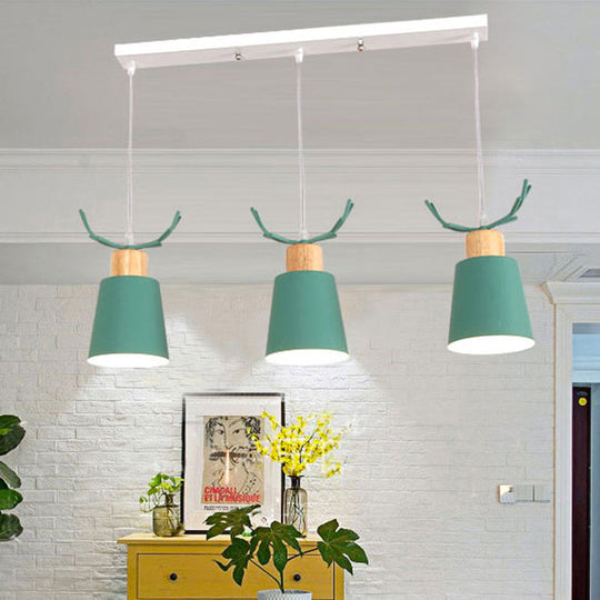 Antler Metal Foyer Pendant Light: Bucket Shape 3 Heads Macaron Style