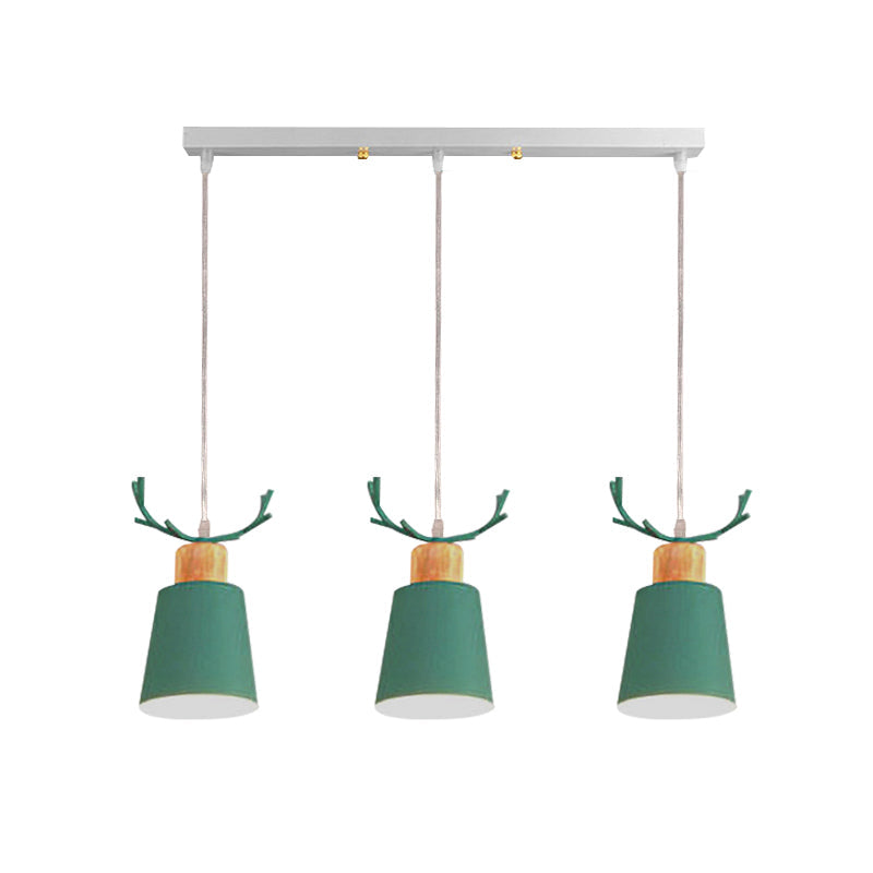 Antler Metal Foyer Pendant Light: Bucket Shape 3 Heads Macaron Style