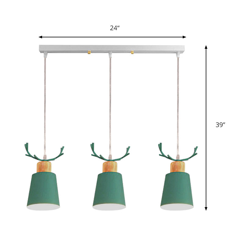 Antler Metal Foyer Pendant Light: Bucket Shape 3 Heads Macaron Style