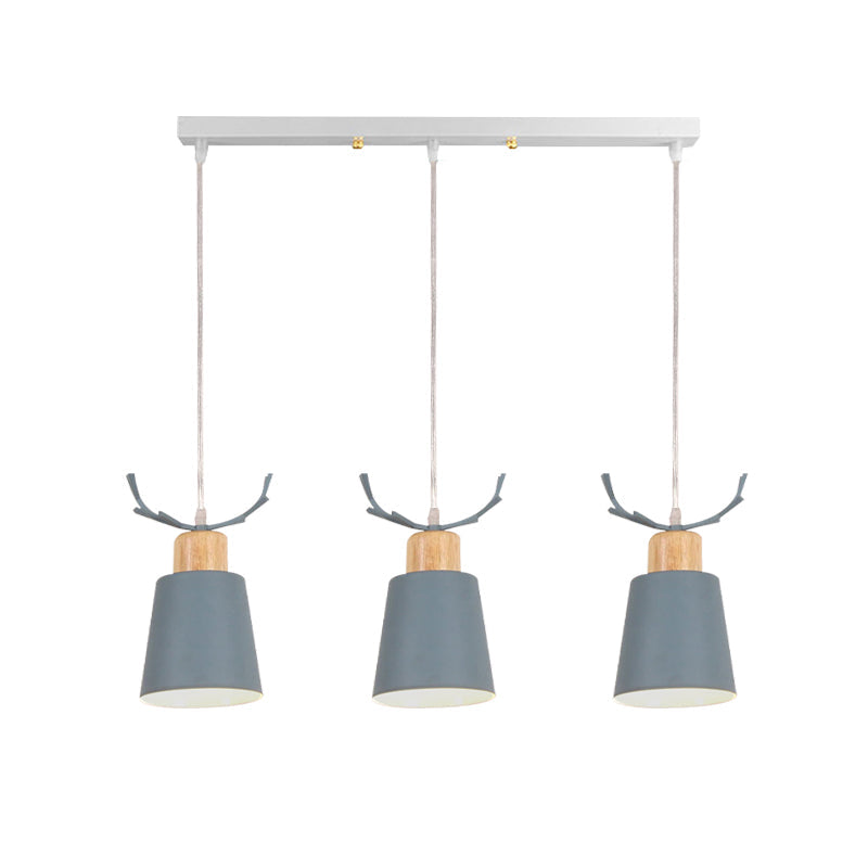 Antler Metal Foyer Pendant Light: Bucket Shape 3 Heads Macaron Style