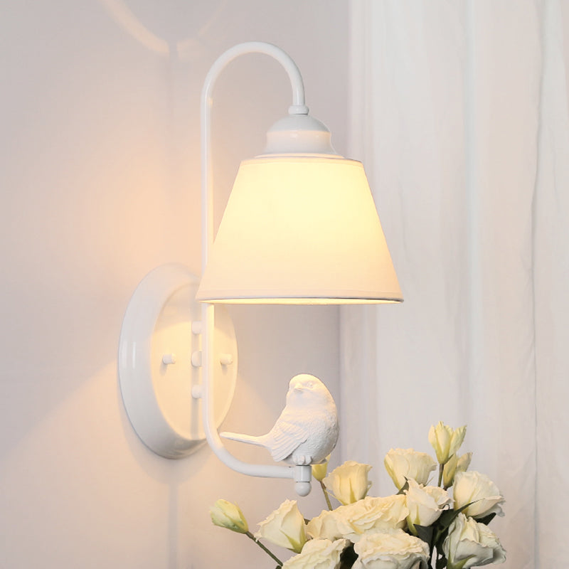 Modern Trapezoid Shade Wall Light Metal Sconce With Bird Accent - Ideal For Kids Bedroom White